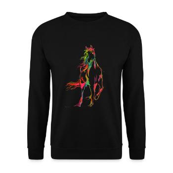 Psychedelisches Regenbogen-Pferd - niedliches Aquarell pferdeartig - Unisex Pullover - Schwarz - Vorne - Alina (178cm) & Michal (187cm)