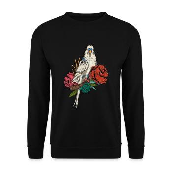 Budgie & Flowers - Cute Nature Budgerigar Bird - Unisex Sweatshirt - black - Front - Alina (178cm) & Michal (187cm)
