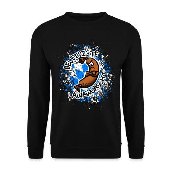 Beleidigte Leberwurst auf bairisch | Läwawuascht - Unisex Pullover - Schwarz - Vorne - Alina (178cm) & Michal (187cm)