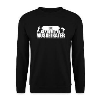 Die gestiefelten Muskelkater Wettkampf Team Shirt - Unisex Pullover - Schwarz - Vorne - Alina (178cm) & Michal (187cm)