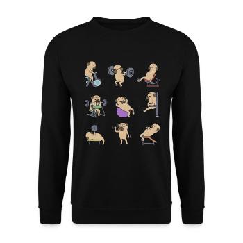 Mops Workout Fitness Gym Lustiges Mops Geschenk - Unisex Pullover - Schwarz - Vorne - Alina (178cm) & Michal (187cm)