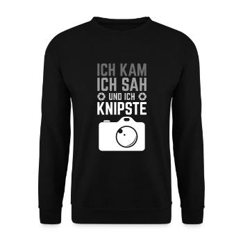 Ich kam ich sah und ich knipste für Hobby Fotograf - Unisex Pullover - Schwarz - Vorne - Alina (178cm) & Michal (187cm)