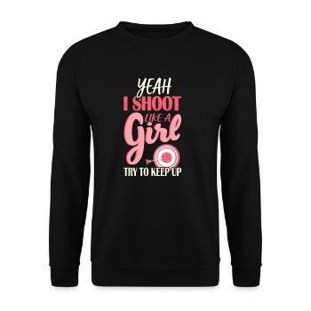 Je tire comme une fille Essayez de continuer la chasse à l'arc - Sweat-shirt Unisexe - noir - Devant - Alina (178cm) & Michal (187cm)
