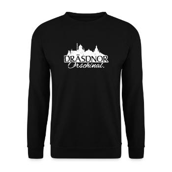 Dresdner Original auf sächsisch Skyline Dresden - Unisex Pullover - Schwarz - Vorne - Alina (178cm) & Michal (187cm)