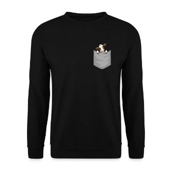 Kuh in Brusttasche - Unisex Pullover - Schwarz - Vorne - Alina (178cm) & Michal (187cm)