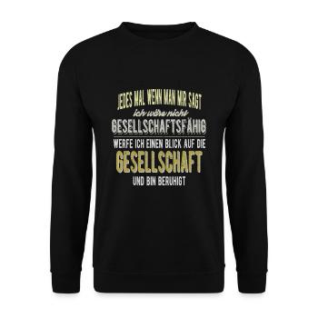 Lustiger Spruch - Nicht Gesellschaftsfähig - Unisex Pullover - Schwarz - Vorne - Alina (178cm) & Michal (187cm)
