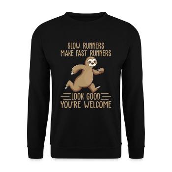 Slow Runners Make Fast Runners Look Good Funny - Unisex Pullover - Schwarz - Vorne - Alina (178cm) & Michal (187cm)