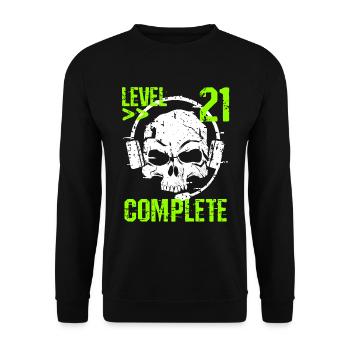 Level 21 Complete 21. Geburtstag 21 Jahre Gamer - Unisex Pullover - Schwarz - Vorne - Alina (178cm) & Michal (187cm)