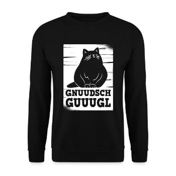 Knutschkugel auf sächsisch Katze für Katzenfreunde - Unisex Pullover - Schwarz - Vorne - Alina (178cm) & Michal (187cm)