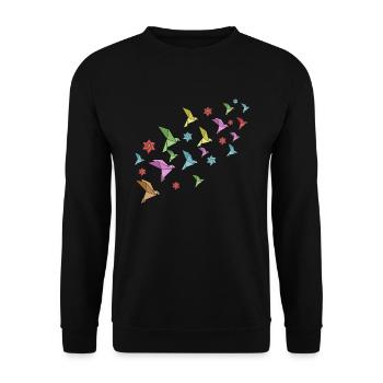 Origami birds - Unisex Sweatshirt - black - Front - Alina (178cm) & Michal (187cm)