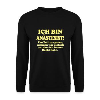 Lustiges Anästhesisten Spruch Motiv - Unisex Pullover - Schwarz - Vorne - Alina (178cm) & Michal (187cm)