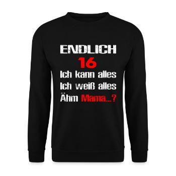 16.Geburtstag Geschenkidee Level 16 - Unisex Pullover - Schwarz - Vorne - Alina (178cm) & Michal (187cm)
