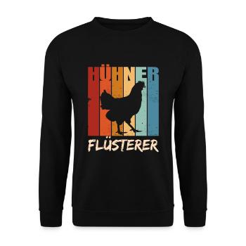 Retro Hühner Flüsterer Geschenk - Unisex Pullover - Schwarz - Vorne - Alina (178cm) & Michal (187cm)