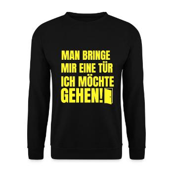 Man reiche mir die Tür der König möchte gehen - Unisex Pullover - Schwarz - Vorne - Alina (178cm) & Michal (187cm)