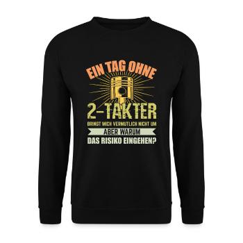 Ein Tag ohne 2 Takter für 2 Takt Retro DDR Moped - Unisex Pullover - Schwarz - Vorne - Alina (178cm) & Michal (187cm)