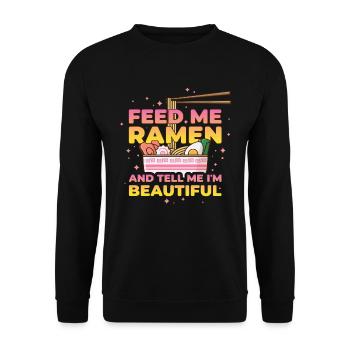 Feed Me Ramen Lustig Geschenk - Unisex Pullover - Schwarz - Vorne - Alina (178cm) & Michal (187cm)