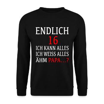 16.Geburtstag Geschenkidee - Unisex Pullover - Schwarz - Vorne - Alina (178cm) & Michal (187cm)