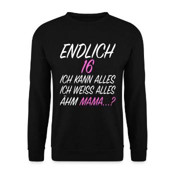 16.Geburtstag Geschenkidee Level 16 - Unisex Pullover - Schwarz - Vorne - Alina (178cm) & Michal (187cm)