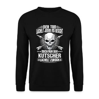 Pferdekutscher Beruf Job Spruch Design Totenkopf - Unisex Pullover - Schwarz - Vorne - Alina (178cm) & Michal (187cm)