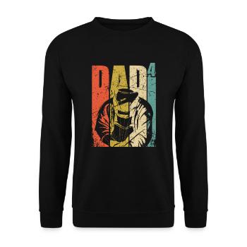 Schweißer Papa Geschenk 4 Kinder Dad hoch 4 - Unisex Pullover - Schwarz - Vorne - Alina (178cm) & Michal (187cm)