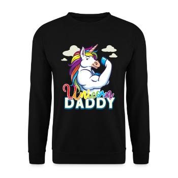 Unicorn Daddy - Lustiges Fitness-Fitnessstudio Rainbow Dad Geschenk - Unisex Pullover - Schwarz - Vorne - Alina (178cm) & Michal (187cm)