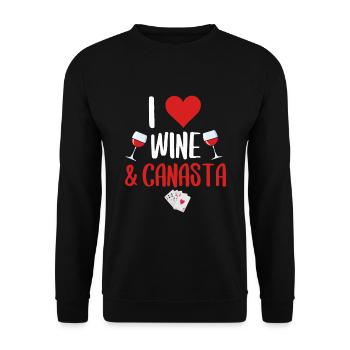 i love wine and canasta - Unisex Pullover - Schwarz - Vorne - Alina (178cm) & Michal (187cm)