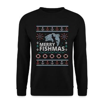 Ugly X-Mas Fishing Hobby Angler Christmas Gift - Unisex Sweatshirt - black - Front - Alina (178cm) & Michal (187cm)
