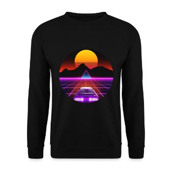 80er Jahre Sportwagen Outrun Vaporwave Synthwave - Unisex Pullover - Schwarz - Vorne - Alina (178cm) & Michal (187cm)