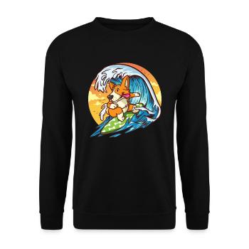Surfing Corgi - Funny Cute Hawaiian Dog Surfer - Unisex Sweatshirt - black - Front - Alina (178cm) & Michal (187cm)