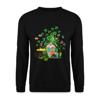 Autism Gnome Irish Gold Coin Pot Puzzle Heart - Unisex Pullover - Schwarz - Vorne - Alina (178cm) & Michal (187cm)
