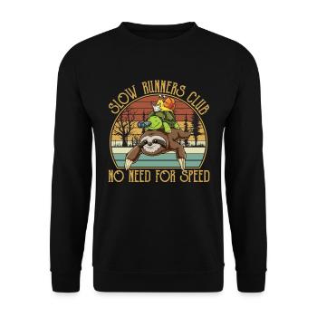 Slow Runners Club No Need For Speed Sloth - Unisex Pullover - Schwarz - Vorne - Alina (178cm) & Michal (187cm)