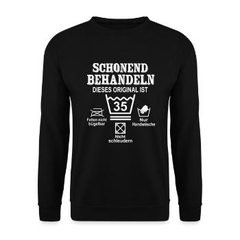 Schonend Behandeln 35 Geburtstag 35 Jahre Geschenk - Unisex Pullover - Schwarz - Vorne - Alina (178cm) & Michal (187cm)