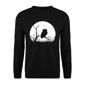 Eule Mond Schlafshirt Geschenk - Unisex Pullover - Schwarz - Vorne - Alina (178cm) & Michal (187cm)