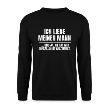 Ich liebe meinen Mann lustiger Spruch - Unisex Pullover - Schwarz - Vorne - Alina (178cm) & Michal (187cm)