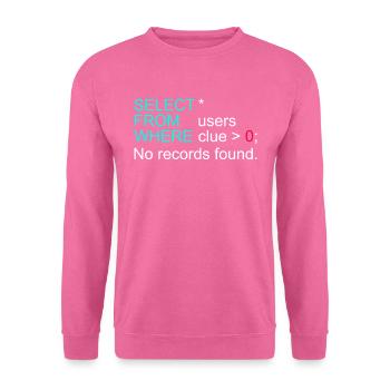 Données de base de données SQL Programmer Administration - Sweat-shirt Unisexe - rose - Devant
