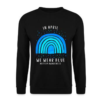 In April we wear Blue Autism Awareness - Unisex Pullover - Schwarz - Vorne - Alina (178cm) & Michal (187cm)
