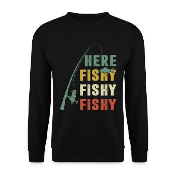 Here Fishy Fishy Fishy Vintage Retro - Unisex Sweatshirt - black - Front - Alina (178cm) & Michal (187cm)