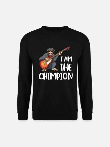 Monkey Playing Guitar Affe Geschenk - Unisex Pullover - Schwarz