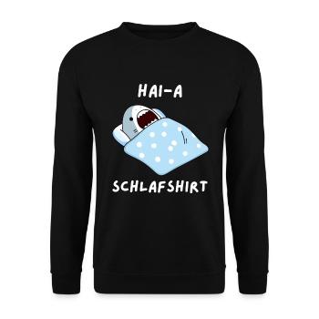 Hai Schlafshirt Nachthemd Geschenk - Unisex Pullover - Schwarz - Vorne - Alina (178cm) & Michal (187cm)