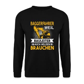 Baggerfahrer Baggerführer Bauleiter Geschenk - Unisex Pullover - Schwarz - Vorne - Alina (178cm) & Michal (187cm)