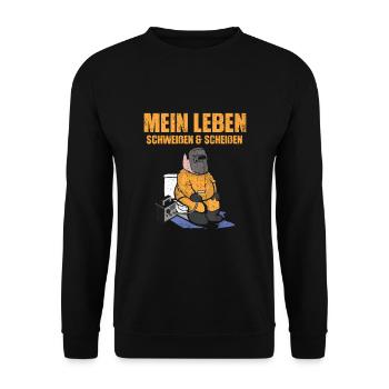 Mein Leben schweißen und scheißen - Unisex Pullover - Schwarz - Vorne - Alina (178cm) & Michal (187cm)