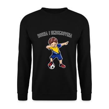 Dabbing Fußball Junge Bosnien Trikot Kinder - Unisex Pullover - Schwarz - Vorne - Alina (178cm) & Michal (187cm)