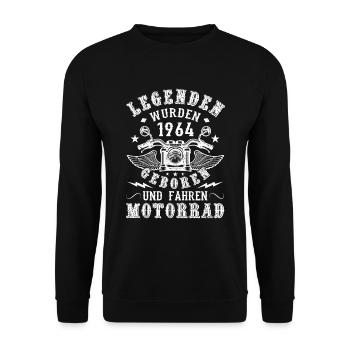 Motorrad Fahrer Geburtstag Legenden geboren 1964 - Unisex Pullover - Schwarz - Vorne - Alina (178cm) & Michal (187cm)