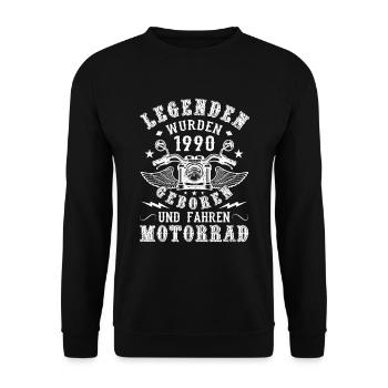 Motorrad Fahrer Geburtstag Legenden geboren 1990 - Unisex Pullover - Schwarz - Vorne - Alina (178cm) & Michal (187cm)