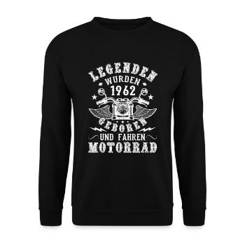 Motorrad Fahrer Geburtstag Legenden geboren 1962 - Unisex Pullover - Schwarz - Vorne - Alina (178cm) & Michal (187cm)