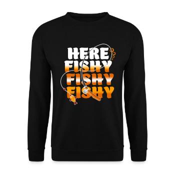 Here Fishy Fishy Fishy Gift Gift for Him - Unisex Pullover - Schwarz - Vorne - Alina (178cm) & Michal (187cm)