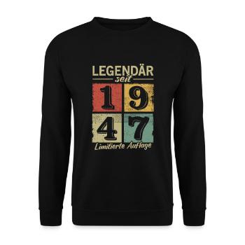 Legendär seit 1947 - Geburtsjahr 1947 vintage - Unisex Pullover - Schwarz - Vorne - Alina (178cm) & Michal (187cm)