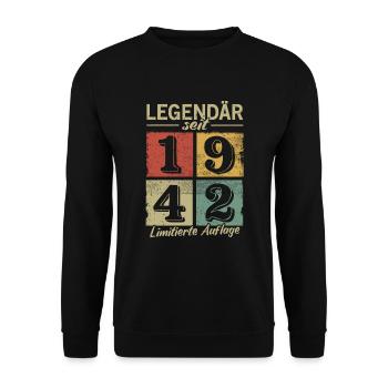 Legendär seit 1942 - Geburtsjahr 1942 vintage - Unisex Pullover - Schwarz - Vorne - Alina (178cm) & Michal (187cm)