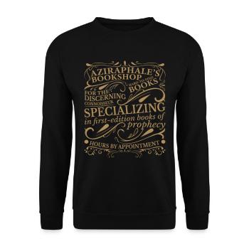 Good Omens Aziraphale's Bookshop T-Shirt - Unisex Pullover - Schwarz - Vorne - Alina (178cm) & Michal (187cm)