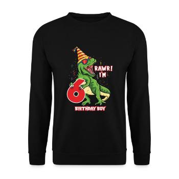 Kids 6 Years Old Dinosaur Birthday 6 Party - Unisex Sweatshirt - black - Front - Alina (178cm) & Michal (187cm)
